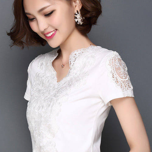 2018 Fashion Summer Style Blusa White Lace Cotton Blouse Elegant Women Tops