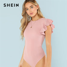 Load image into Gallery viewer, SHEIN Layered Ruffle Detail Textured Bodysuit 2018 Summer Round Neck Ruffle