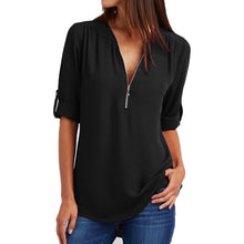 Load image into Gallery viewer, Top Tee Streetwear T-Shirt Chiffon V Neck Zipper  Brand tshirt Summer T Shirt