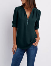 Load image into Gallery viewer, Top Tee Streetwear T-Shirt Chiffon V Neck Zipper  Brand tshirt Summer T Shirt