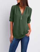 Load image into Gallery viewer, Top Tee Streetwear T-Shirt Chiffon V Neck Zipper  Brand tshirt Summer T Shirt