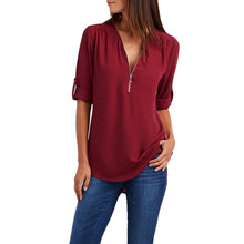 Load image into Gallery viewer, Top Tee Streetwear T-Shirt Chiffon V Neck Zipper  Brand tshirt Summer T Shirt