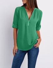 Load image into Gallery viewer, Top Tee Streetwear T-Shirt Chiffon V Neck Zipper  Brand tshirt Summer T Shirt
