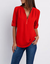 Load image into Gallery viewer, Top Tee Streetwear T-Shirt Chiffon V Neck Zipper  Brand tshirt Summer T Shirt