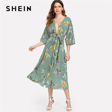 Load image into Gallery viewer, SHEIN Multicolor Vacation Boho Bohemian Beach Floral Print Striped V Neck