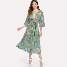 Load image into Gallery viewer, SHEIN Multicolor Vacation Boho Bohemian Beach Floral Print Striped V Neck