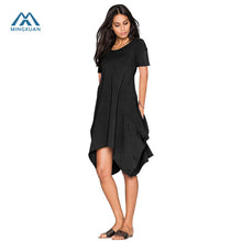 Load image into Gallery viewer, Hot Sexy Women Summer New Dresses Irregular Cotton Solid Color Round Neck