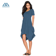 Load image into Gallery viewer, Hot Sexy Women Summer New Dresses Irregular Cotton Solid Color Round Neck