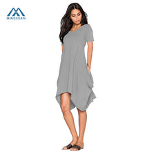 Load image into Gallery viewer, Hot Sexy Women Summer New Dresses Irregular Cotton Solid Color Round Neck