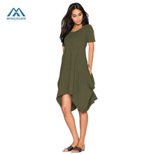 Load image into Gallery viewer, Hot Sexy Women Summer New Dresses Irregular Cotton Solid Color Round Neck