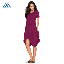 Load image into Gallery viewer, Hot Sexy Women Summer New Dresses Irregular Cotton Solid Color Round Neck