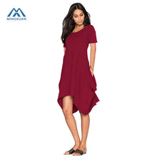 Load image into Gallery viewer, Hot Sexy Women Summer New Dresses Irregular Cotton Solid Color Round Neck