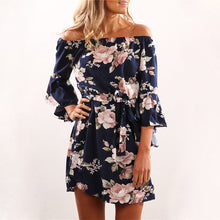 Load image into Gallery viewer, Women Dress 2018 Summer Sexy Off Shoulder Floral Print Chiffon Dress Boho Style