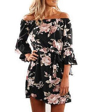 Load image into Gallery viewer, Women Dress 2018 Summer Sexy Off Shoulder Floral Print Chiffon Dress Boho Style