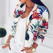 Load image into Gallery viewer, Women Coat Fashion Ladies Retro Floral Zipper Up Bomber Jacket Casual Coat Autumn