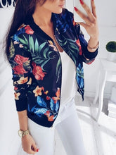 Load image into Gallery viewer, Women Coat Fashion Ladies Retro Floral Zipper Up Bomber Jacket Casual Coat Autumn
