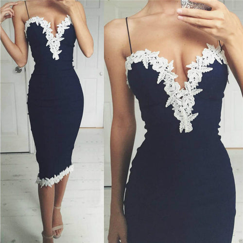 2018 Summer Party Dresses Women Sexy Strappy Deep V Neck Lace Bodycon
