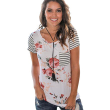 Load image into Gallery viewer, Fashion Summer Tshirt 2018 Striped Pockets Short Sleeve T Shirt Women Casual T-Shirt