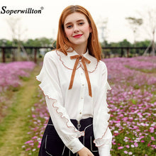 Load image into Gallery viewer, Fashion Women&#39;s Long Sleeve Cotton Ruffles Blouse Shirt Top Casual Shirt Autumn Party