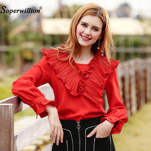 Fashion Women's Long Sleeve Cotton Ruffles Blouse Shirt Top Casual Shirt Autumn Party