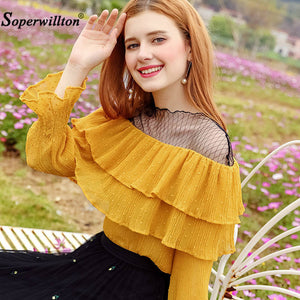 Fashion Women's Long Sleeve Cotton Ruffles Blouse Shirt Top Casual Shirt Autumn Party