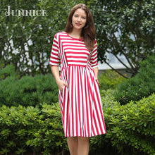 Load image into Gallery viewer, JUNNIOR 2018 Summer Dress New Dress Women Striped Dresses Round Neck