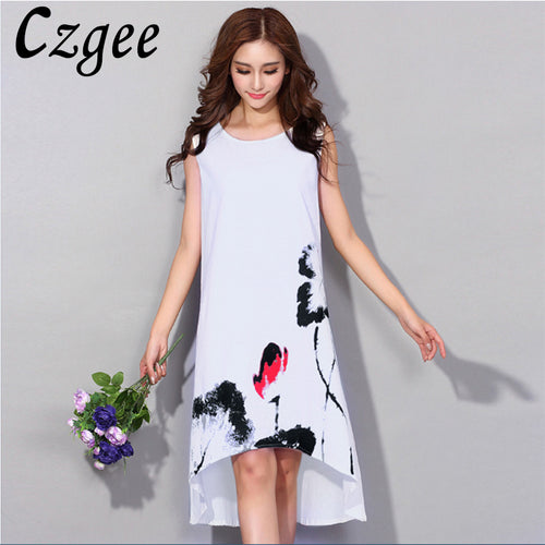 2018 New Arrive Chinese Style Women Dress Plus Size M-6XL Loose Casual