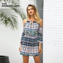 Load image into Gallery viewer, Nini Wonderland Off Shoulder Strap Summer Dress Women Lace Up Floral Print Casual