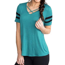 Load image into Gallery viewer, LASPERAL Casual V Neck Women Summer T Shirt Short Sleeve Hollow Out Fashion